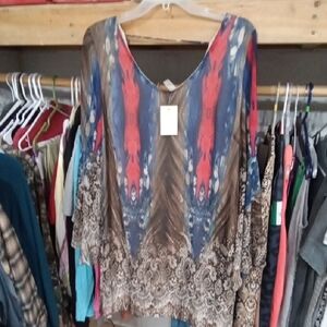 Pink Owl Blue and Red Patterned Blouse